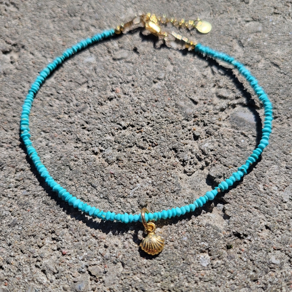 Beaded Turquoise Gold Vermeil Seashell Anklet 🐚🧜🏻‍♀️✨️NWOT